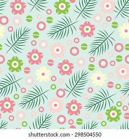 Seamless pattern with flowers & feathers