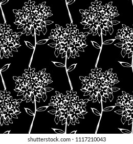 Seamless pattern with flowers. Floral background texture. Hand drawn, in black and white