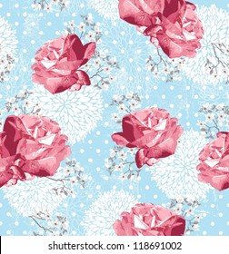 Seamless pattern with flowers  Floral background with roses and cherry blossom