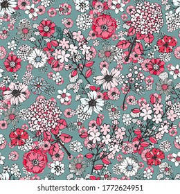 Seamless pattern with flowers. Floral background. Summer print. Fabric design, wallpaper