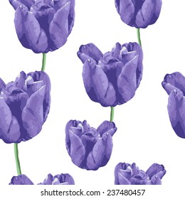 Seamless pattern with flowers. Floral background. Artwork for textiles, fabrics, souvenirs, packaging and greeting cards. Blossoming tulips. 