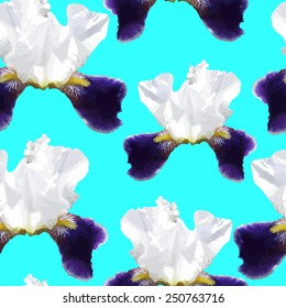 Seamless pattern with flowers. Floral background. Artwork for textiles, fabrics, souvenirs, packaging and greeting cards. Blossoming irises.