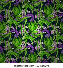 Seamless pattern with flowers. Floral seamless background. Vector textile print for bed linen, jacket, package design, fabric and fashion concepts.