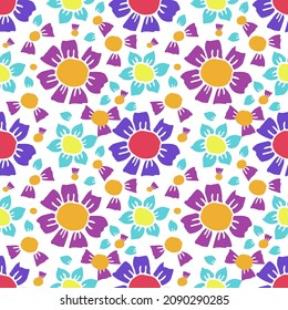 Seamless pattern with flowers. Floral background.Colored flowers isolated on white background