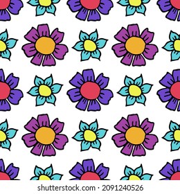 Seamless pattern with flowers. Floral background.Colored flowers isolated on white background