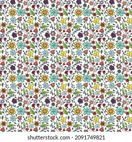 Seamless pattern with flowers. Floral background.Colored flowers isolated on white background