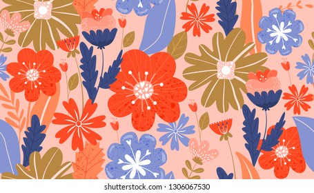 Seamless pattern with flowers. Floral composition. Vector illustration for textile, postcard, wrapping paper, poster, background, book, t-shirt.
