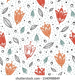 Seamless pattern with flowers. Floral drawing with line-art. Eps10 vector.