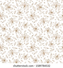Seamless pattern with flowers. Floral drawing with line-art. Eps10 vector.