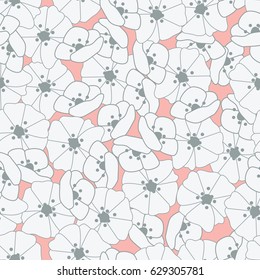 Seamless pattern with flowers and floral elements, nature life, vector illustration