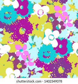 Seamless pattern with flowers. Floral grunge background. Summer repeating print. Fabric design, wallpaper