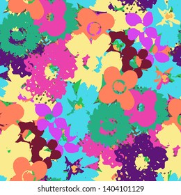 Seamless pattern with flowers. Floral grunge background. Summer repeating print. Fabric design, wallpaper