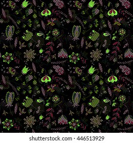 Seamless pattern, flowers, floral on black background with stripes. Vector