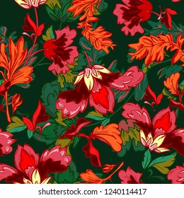 Seamless Pattern with Flowers. Floral ornament for fabric design. Trend design textiles. 