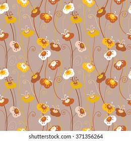Seamless pattern with flowers. Floral seamless pattern. Stylized hipster colorful flowers. Vector hand drawn seamless pattern. Hand drawn Vector illustration.