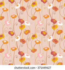 Seamless pattern with flowers. Floral seamless pattern. Stylized hipster colorful flowers. Vector hand drawn seamless pattern. Hand drawn Vector illustration.