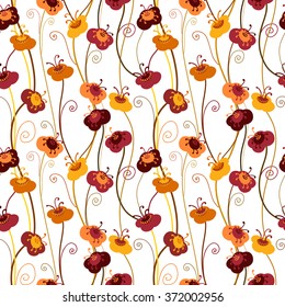 Seamless pattern with flowers. Floral seamless pattern. Stylized hipster colorful flowers. Vector hand drawn seamless pattern. Hand drawn Vector illustration.