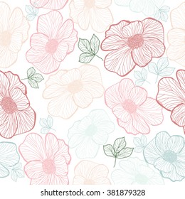 Seamless pattern with flowers, floral vector background.