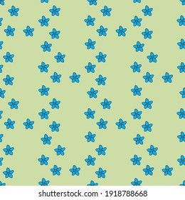 Seamless pattern with flowers forget-me-not on light green background. Vector image. 
