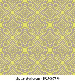 flores sin soldadura formadas de corazones y rombos amarillos sobre fondo marrón claro, vector, mosaico