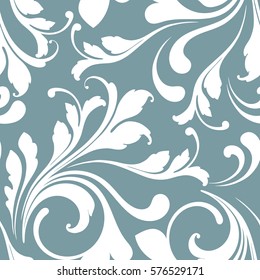 Seamless pattern with flowers. Frost background. Lace on blue.