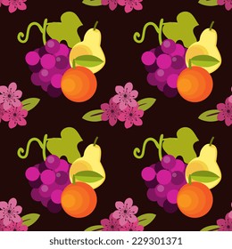 Seamless pattern with flowers and fruits