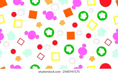 Seamless pattern with flowers and geometric shapes, great for educational and decorative projects.
