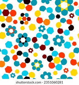 Seamless pattern flowers geometric simple colored. Trendy Bold Daisy Pattern for Wallpaper, Wrapping Paper, Packaging. Vector illustration