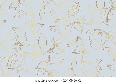 seamless pattern with flowers from golden lines