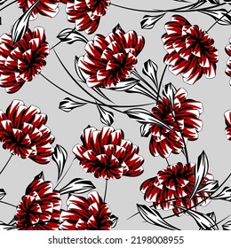Seamless pattern with flowers. Graphic arts. Sketch. Stylized as watercolor and ink.