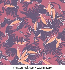 Seamless pattern with flowers. Graphic arts. Sketch. Stylized as watercolor and ink.