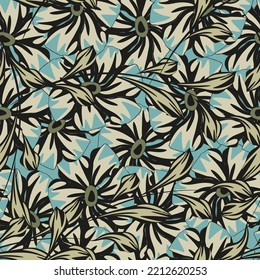 Seamless pattern with flowers. Graphic arts. Sketch. Stylized as watercolor and ink.