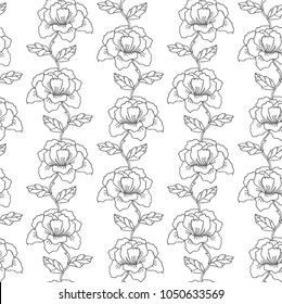 Seamless pattern with flowers. Graphic. Black and wite