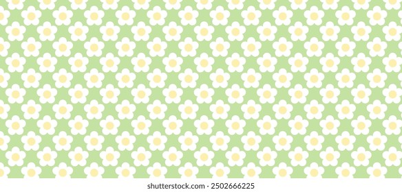 Seamless pattern with flowers in the  green background