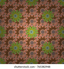 Seamless pattern of flowers in a green, beige and brown colors. Imitation embroidery. Vector textile print template fashion paisley field wallpaper art.