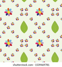 Seamless pattern with flowers and green leafs