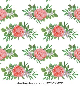 Seamless Pattern with Flowers and Greenery