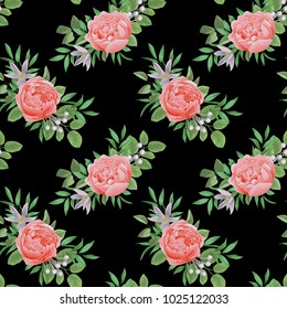 Seamless Pattern with Flowers and Greenery