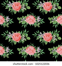 Seamless Pattern with Flowers and Greenery