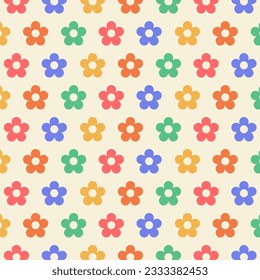 Seamless pattern with flowers and grid lines. Vector illustration