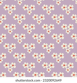 Seamless pattern with flowers in Groovy style on blue violet