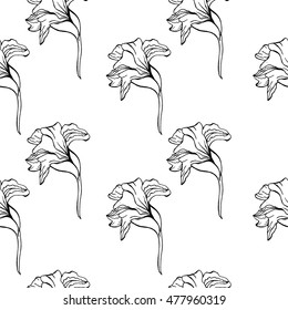 Seamless pattern with flowers. Hand drawing