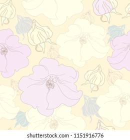 Seamless pattern with flowers. Hand drawn floral background. Artwork for textiles, fabrics, souvenirs, packaging and greeting cards.