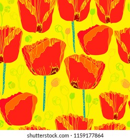 Seamless pattern with flowers. Hand drawn floral background.
