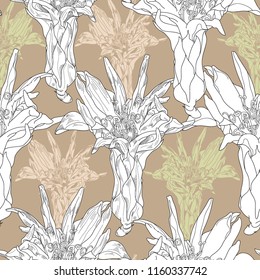 Seamless pattern with flowers. Hand drawn floral background. Artwork for textiles, fabrics, souvenirs, packaging and greeting cards.