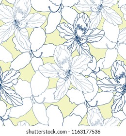 Seamless pattern with flowers. Hand drawn floral background. Artwork for textiles, fabrics, souvenirs, packaging and greeting cards.