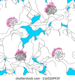 Seamless pattern with flowers. Hand drawn floral background. Artwork for textiles, fabrics, souvenirs, packaging and greeting cards.