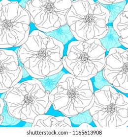 Seamless pattern with flowers. Hand drawn floral background. Artwork for textiles, fabrics, souvenirs, packaging and greeting cards.