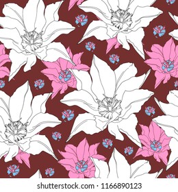 Seamless pattern with flowers. Hand drawn floral background.