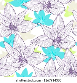 Seamless pattern with flowers. Hand drawn floral background. Artwork for textiles, fabrics, souvenirs, packaging and greeting cards.
